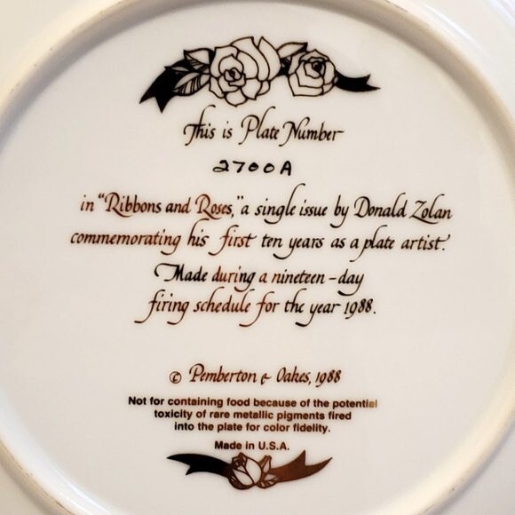 Ribbons and Roses by David Zolan collector plate # 2700 A - Picture 3 of 4